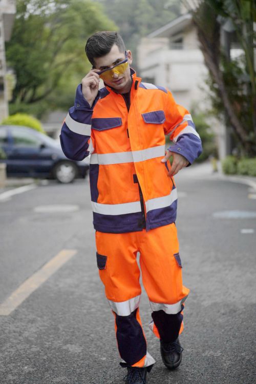 Durable Hi-Vis Safety Jacket Fluorescent Orange EN ISO Workwear Manufacturer OEM