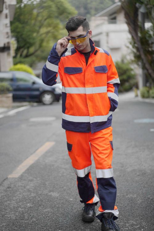 Durable Hi-Vis Safety Jacket Fluorescent Orange EN ISO Workwear Manufacturer OEM