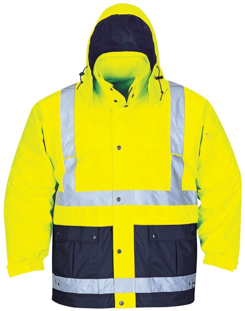 Hi Vis Waterproof Hooded Safety Jacket - EN ISO 20471 Compliant Reflective Workwear for Construction & Roadwork