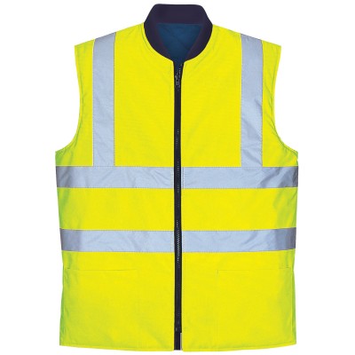 High Visibility Bomber Style Reflective Work Vest with Navy Collar