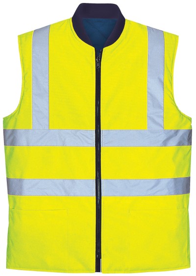 High Visibility Bomber Style Reflective Work Vest with Navy Collar