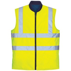 High Visibility Bomber Style Reflective Work Vest with Navy Collar