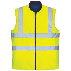 Chaleco reflectante de alta visibilidad estilo bomber con cuello azul marino