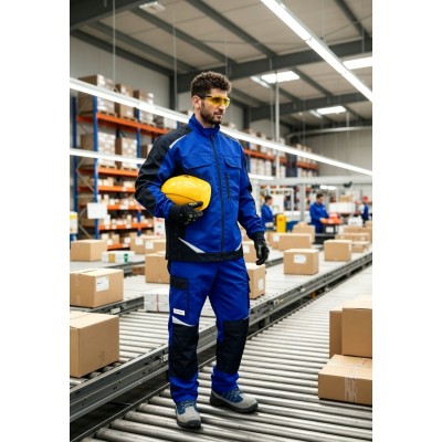 Factory Custom Two-Tone Industrial Workwear Set Logistics mechanic work jacket and work pants