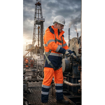 Hi-Vis Multi Norm Contrast FR Winter Jacket Direct Factory Custom LOGO Oil & Gas Work Coverall for Petroleum Industry