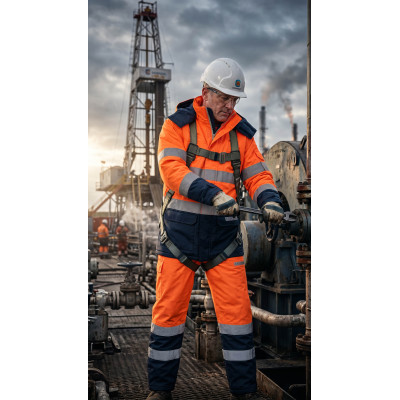 Hi-Vis Multi Norm Contrast FR Winter Jacket Direct Factory Custom LOGO Oil & Gas Work Coverall for Petroleum Industry