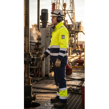 Modaflame Work Hi-Vis Multi Norm Contrast FR Jacket Direct Factory Custom LOGO Oil & Gas Work Coverall for Petroleum Industry