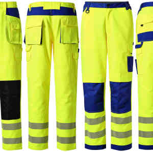 High visibility fluorescent yellow two-tone work trousers