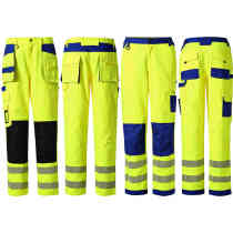 High visibility fluorescent yellow two-tone work trousers