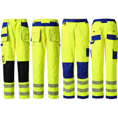 High visibility fluorescent yellow two-tone work trousers