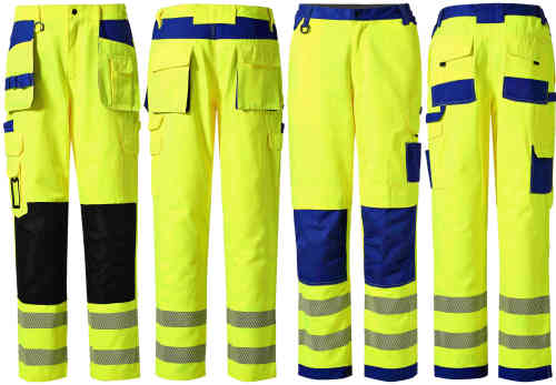 High visibility fluorescent yellow two-tone work trousers