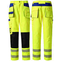 High visibility fluorescent yellow two-tone work trousers