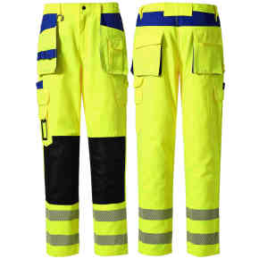High visibility fluorescent yellow two-tone work trousers