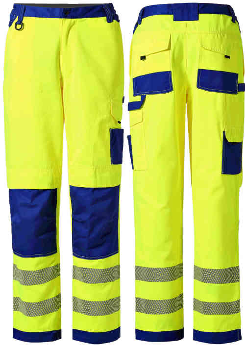 High visibility fluorescent yellow two-tone work trousers