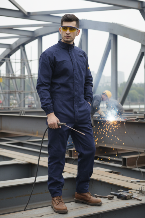 FR Coverall Hi-Vis Yellow Safety Workwear Reflective Tape Fireproof Overall