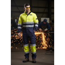 FR Coverall Hi-Vis Yellow Safety Workwear Reflective Tape Fireproof Overall