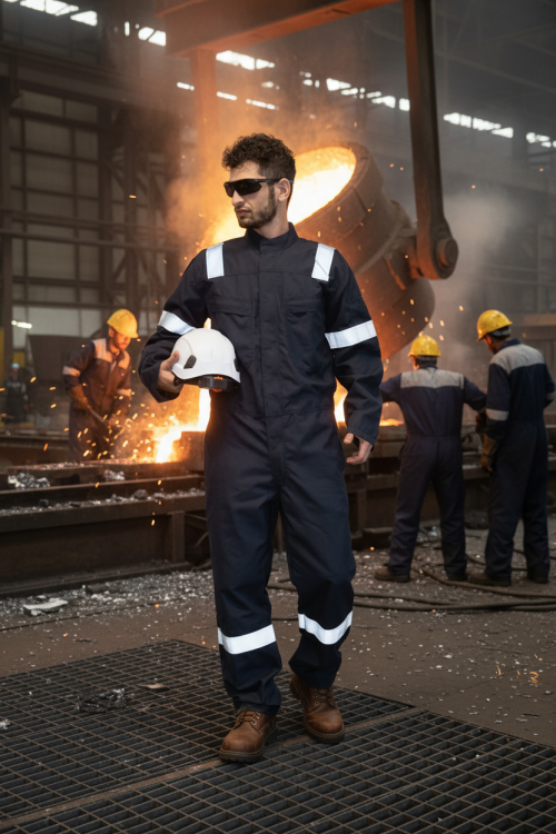 FR Coverall Hi-Vis Yellow Safety Workwear Reflective Tape Fireproof Overall