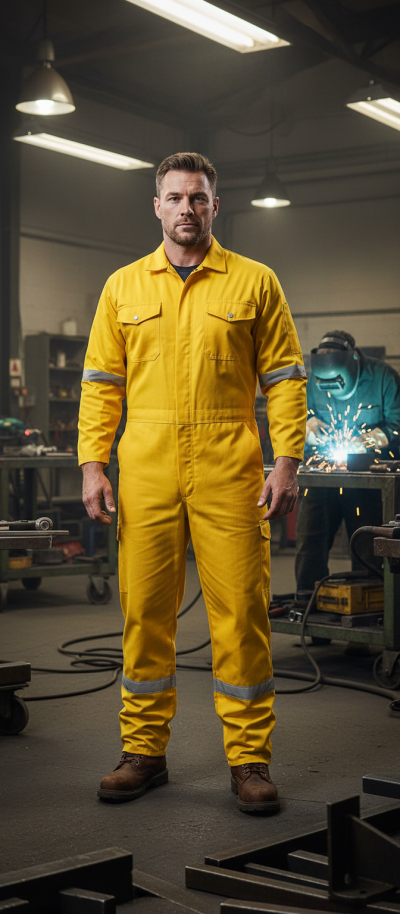 FR Coverall Hi-Vis Yellow Safety Workwear Reflective Tape Fireproof Overall