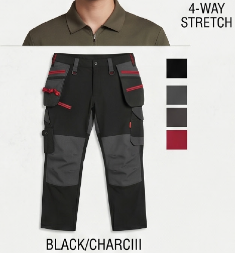 OEM 4 Way Stretch Work Pants Elastic Soft Comfortable Cargo Work Trousers