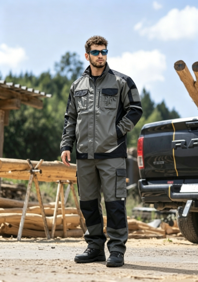 ustom Heavy-Duty Outdoor Workwear Uniform Set - Grey/Black