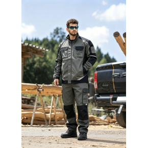 ustom Heavy-Duty Outdoor Workwear Uniform Set - Grey/Black