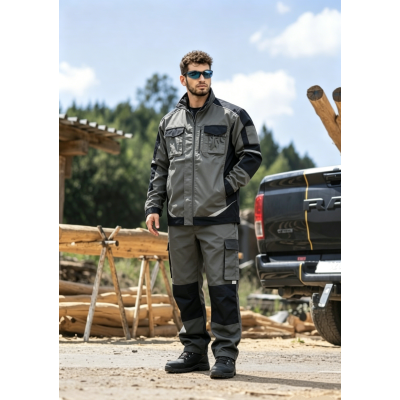 ustom Heavy-Duty Outdoor Workwear Uniform Set - Grey/Black