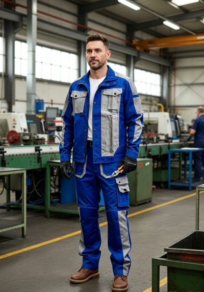 Poly-Cotton Mechanic Workwear Suit with Reflective Tape, Blue Safety Work Clothes