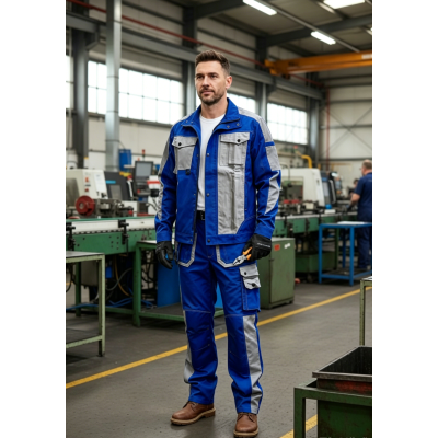 Poly-Cotton Mechanic Workwear Suit with Reflective Tape, Blue Safety Work Clothes