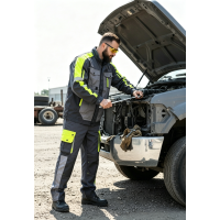 Custom High-Visibility Mechanic Workwear Uniform Set - Grey/Black/Hi-Vis Yellow