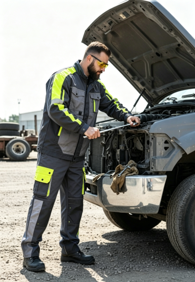Custom High-Visibility Mechanic Workwear Uniform Set - Grey/Black/Hi-Vis Yellow