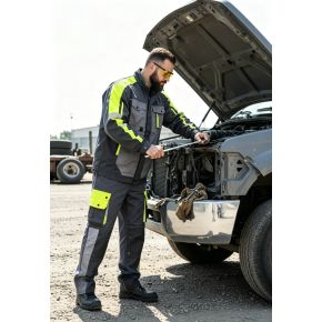 Custom High-Visibility Mechanic Workwear Uniform Set - Grey/Black/Hi-Vis Yellow