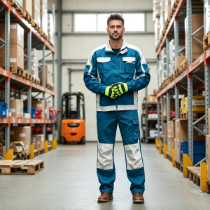Poly-Cotton Mechanic Workwear Suit with Reflective Tape, Blue Safety Work Clothes