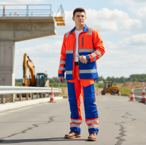 Fluorescent Orange industrial workwear Hi-Vis jacket HiVis Workwear for man custom garment factory
