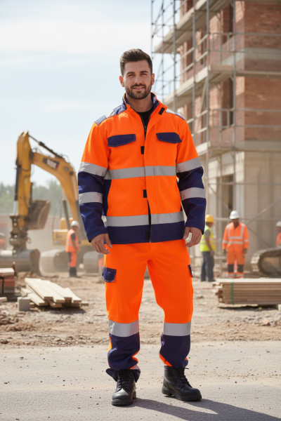 Fluorescent Orange industrial workwear Hi-Vis jacket HiVis Workwear for man custom garment factory