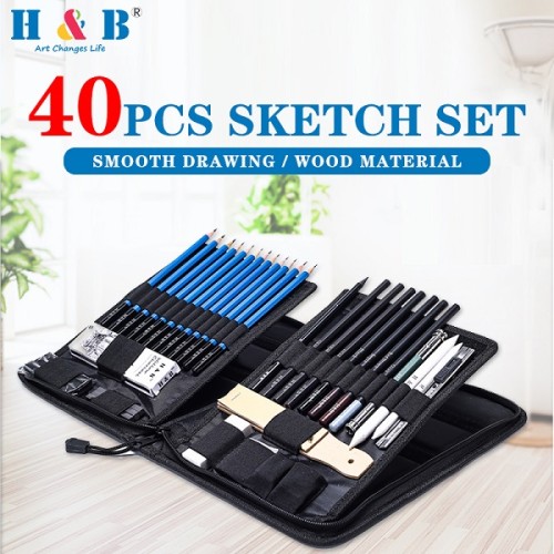 H&B 40Pcs sketching drawing and pencil set for kid pencil drawing for wholesale