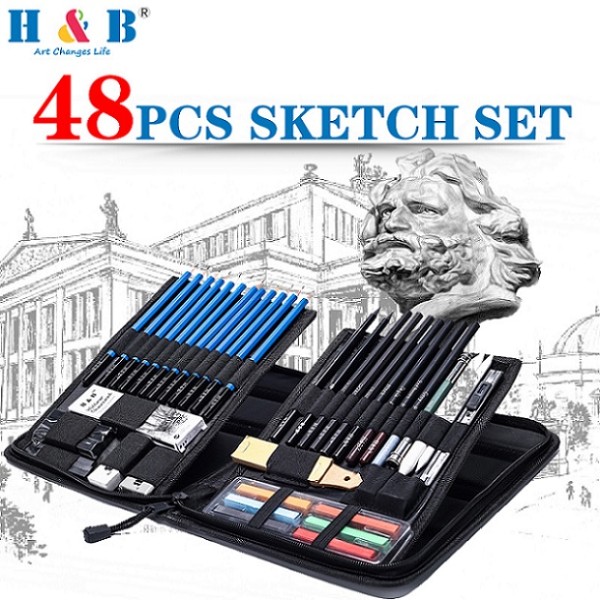 48 Pieces Professional Drawing andsketch pencil set in Zippered Carrying Case