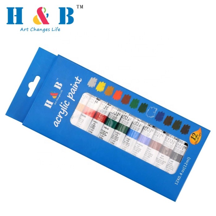 H&B Juego de pintura acrílica para suministros de arte de 12 colores