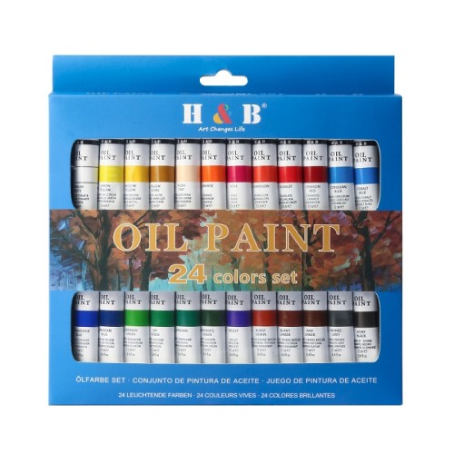 Juego de pintura de color al óleo para artista profesional de pintura artística de 24 colores H&B