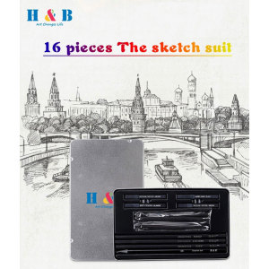 H&B 12PCS  Small Tin sketch Charcoal Drawing Art Set