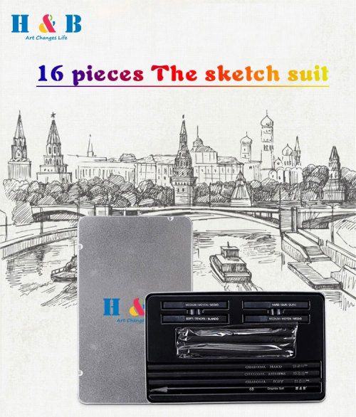 H&B 12PCS  Small Tin sketch Charcoal Drawing Art Set