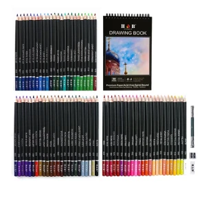 H&B 76 pzs.Juego de lápices de colores de madera natural para artistas profesionales