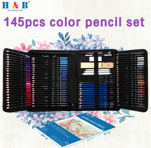 H&B 145pcs Sketch Colored Pencils Art Set drawing pencil for artsist