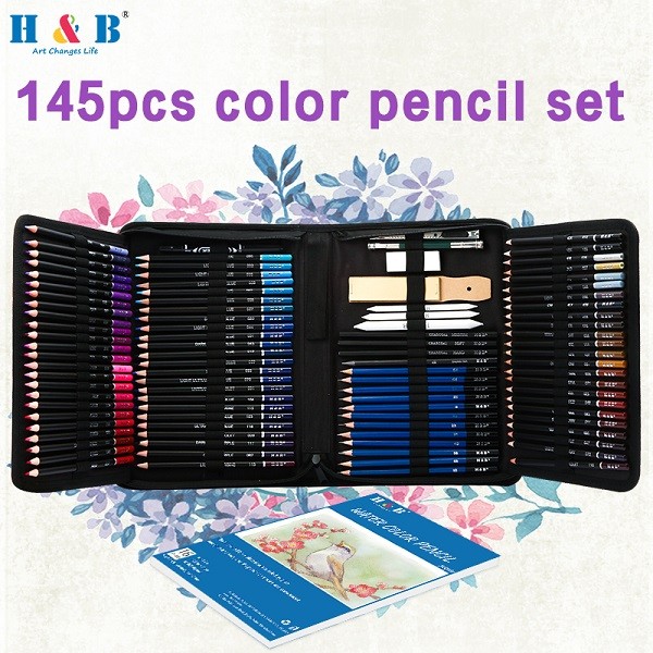H&B 145pcs Lápices de dibujo Lápices de colores Juego de arte Lápiz de dibujo para artista