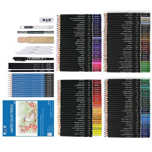 H&B 145pcs Lápices de dibujo Lápices de colores Juego de arte Lápiz de dibujo para artista