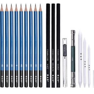 H&B 23 支木质素描铅笔艺术木炭素描铅笔套装用于绘画