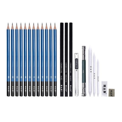 H&B 23pcs wood sketch pencil art charcoal sketch pencil set for drawing