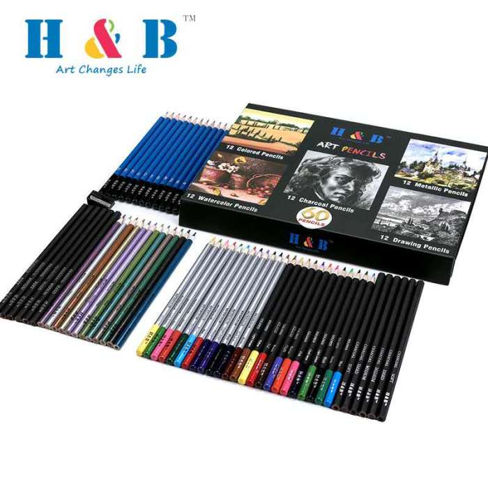 Proveedores de juegos de lápices de colores H&B de 60 piezas para adultos, juego de dibujo a lápiz