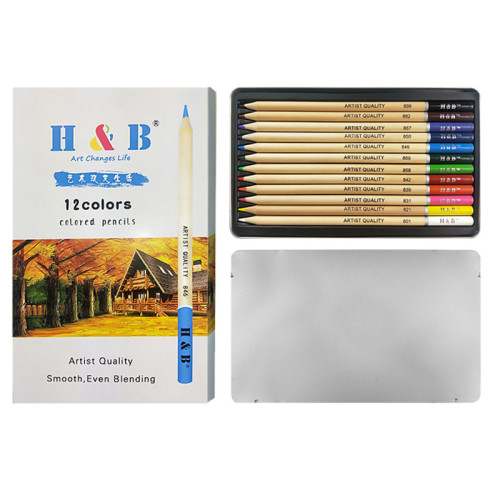 12 colors wooden oil drawing colored pencils set for kids colored pencil art