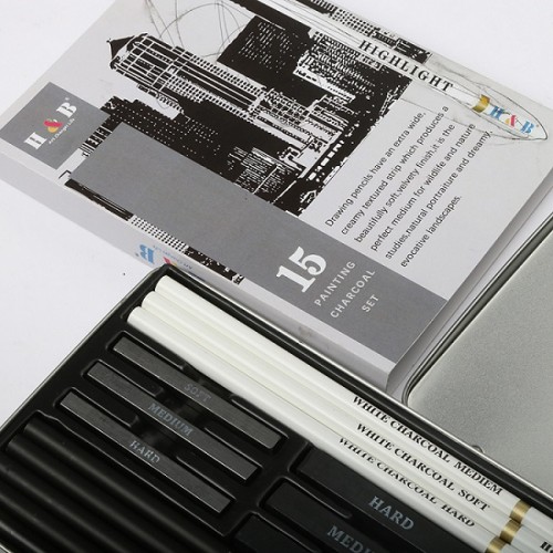 H&B woodless white charcoal drawing pencil set for artists