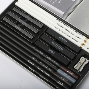 H&B woodless white charcoal drawing pencil set for artists sketch pencil set